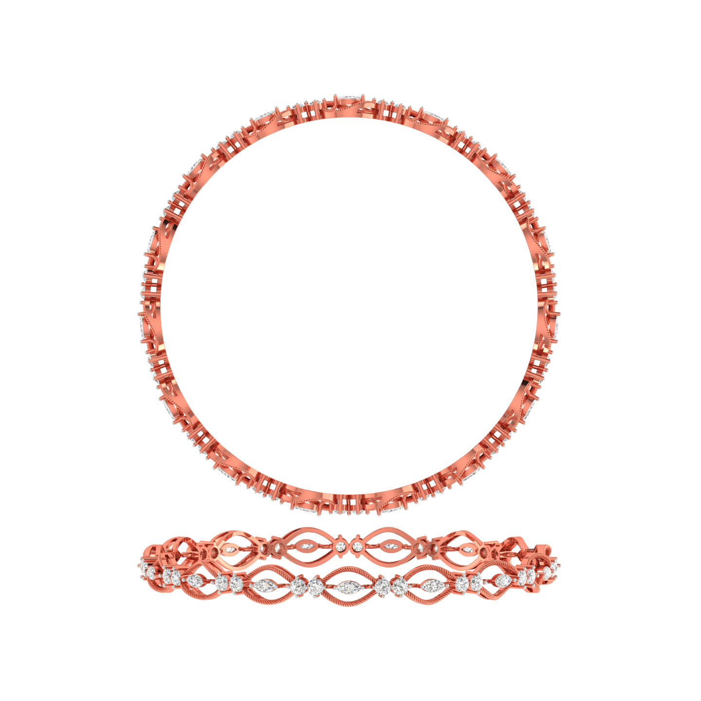 Diamond Eye Pattern Bangle Set - Natural Diamond Gold Jewelry