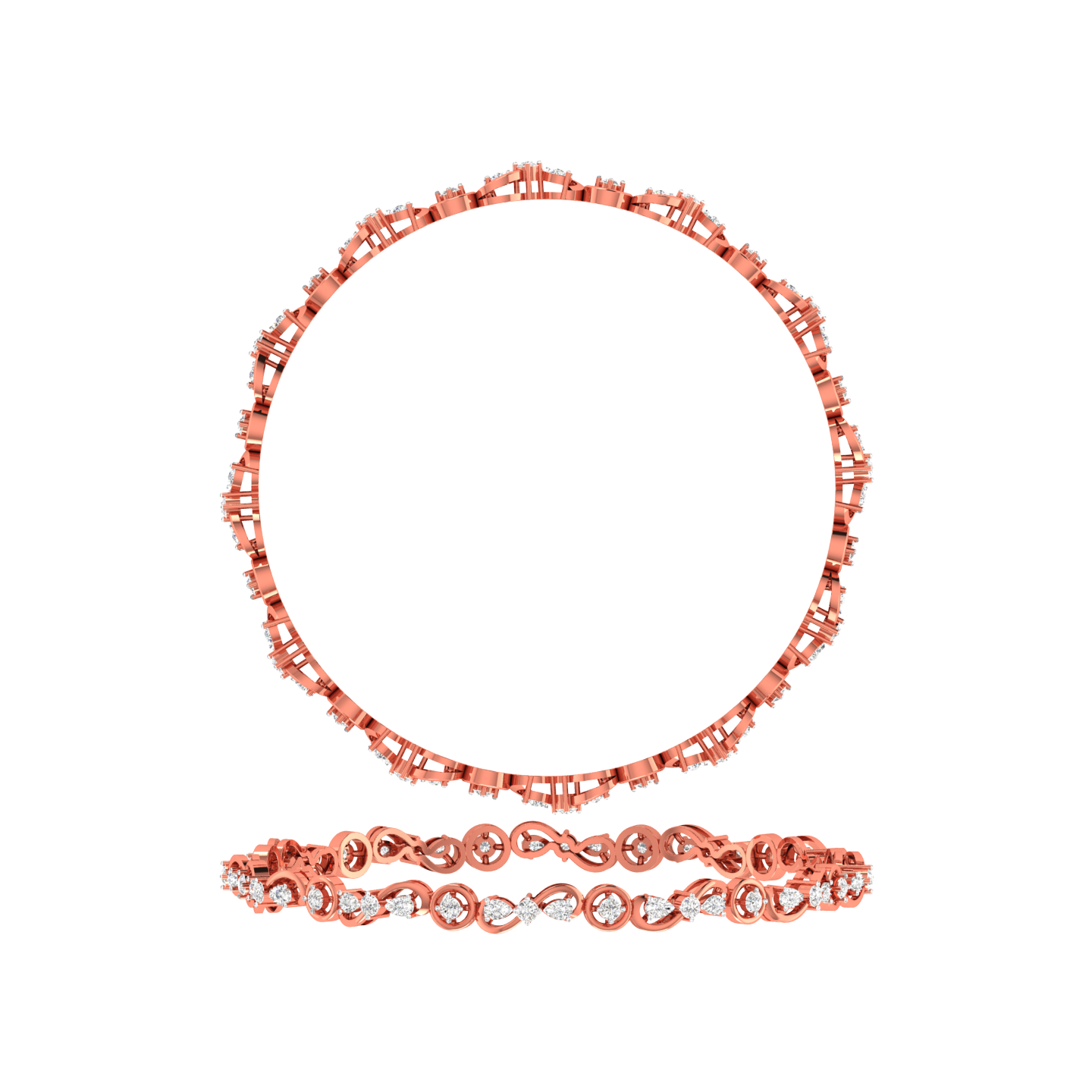 Diamond Circle Bangle Set - Natural Diamond Gold Jewelry