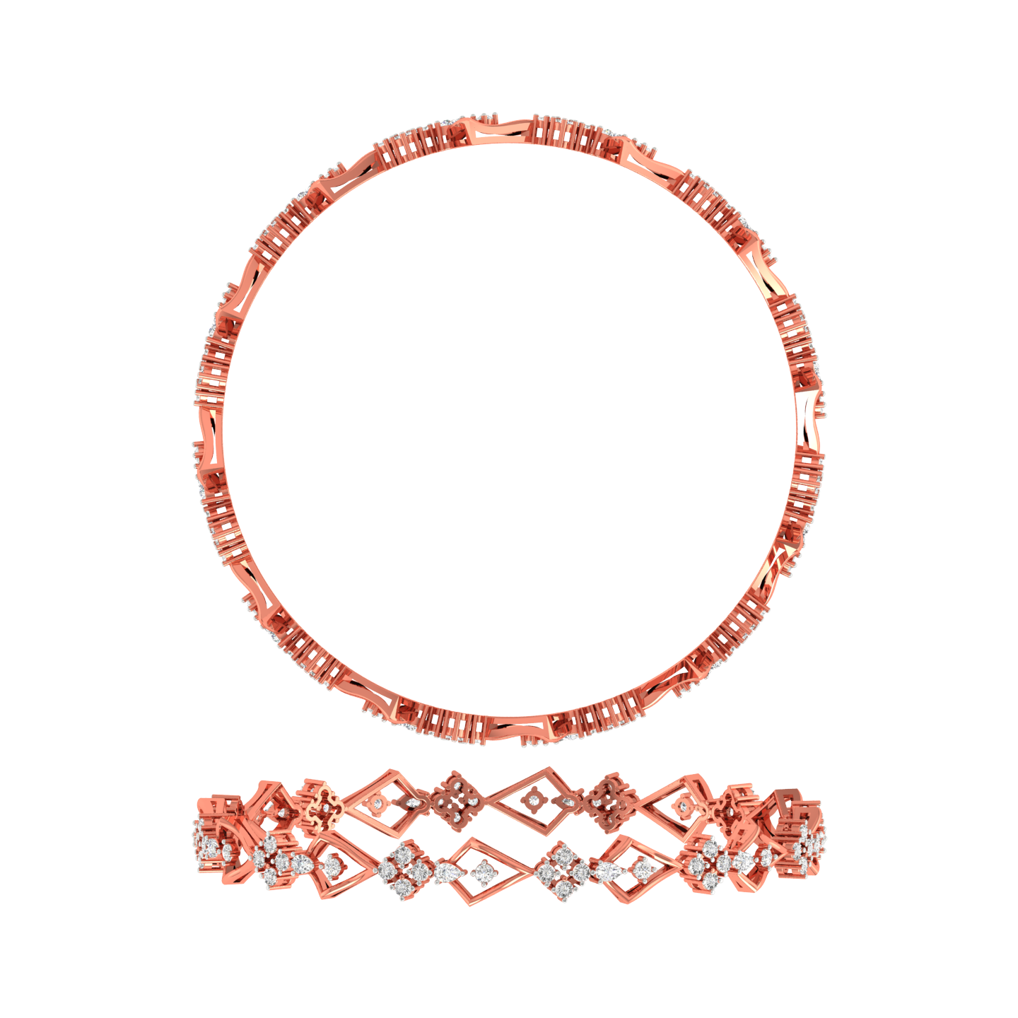 Diamond Square Bangle Set - Natural Diamond Gold Jewelry