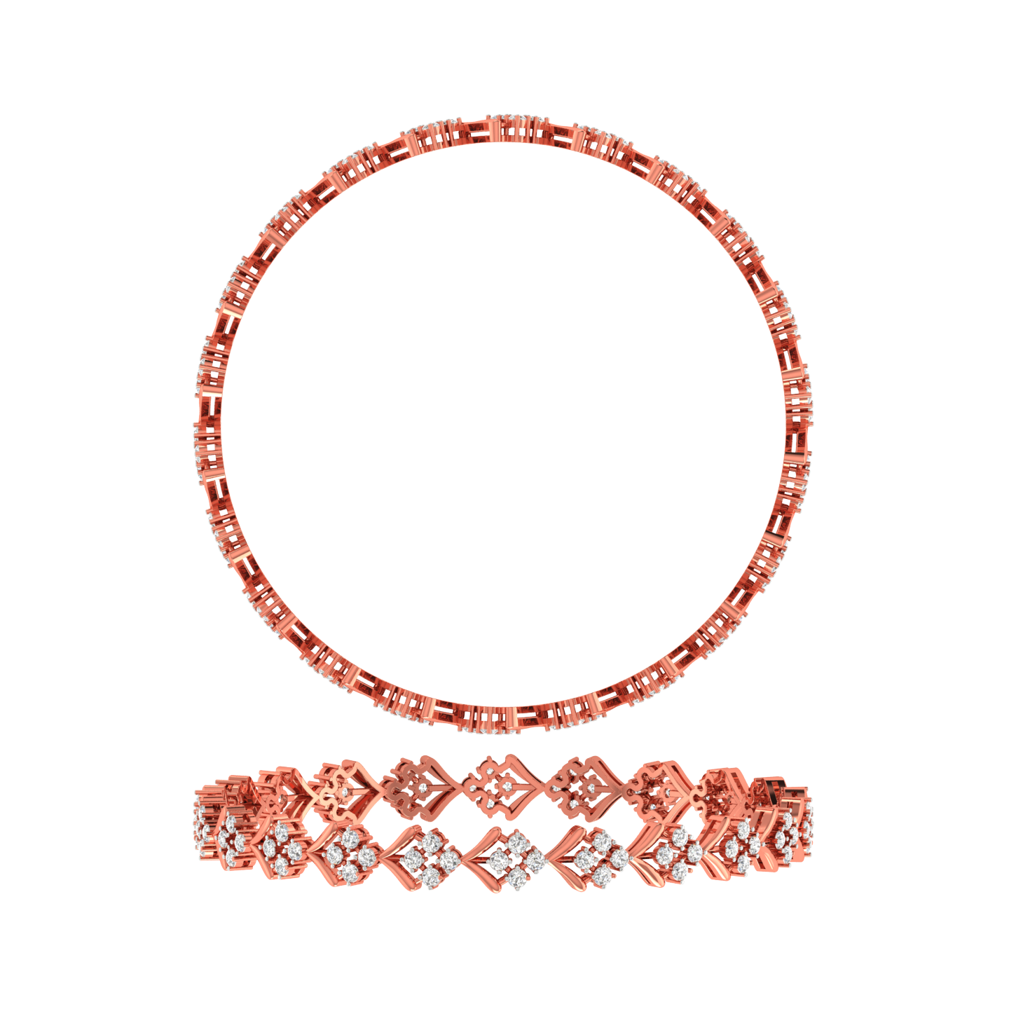 Diamond Lattice Bangle Set - Natural Diamond Gold Jewelry