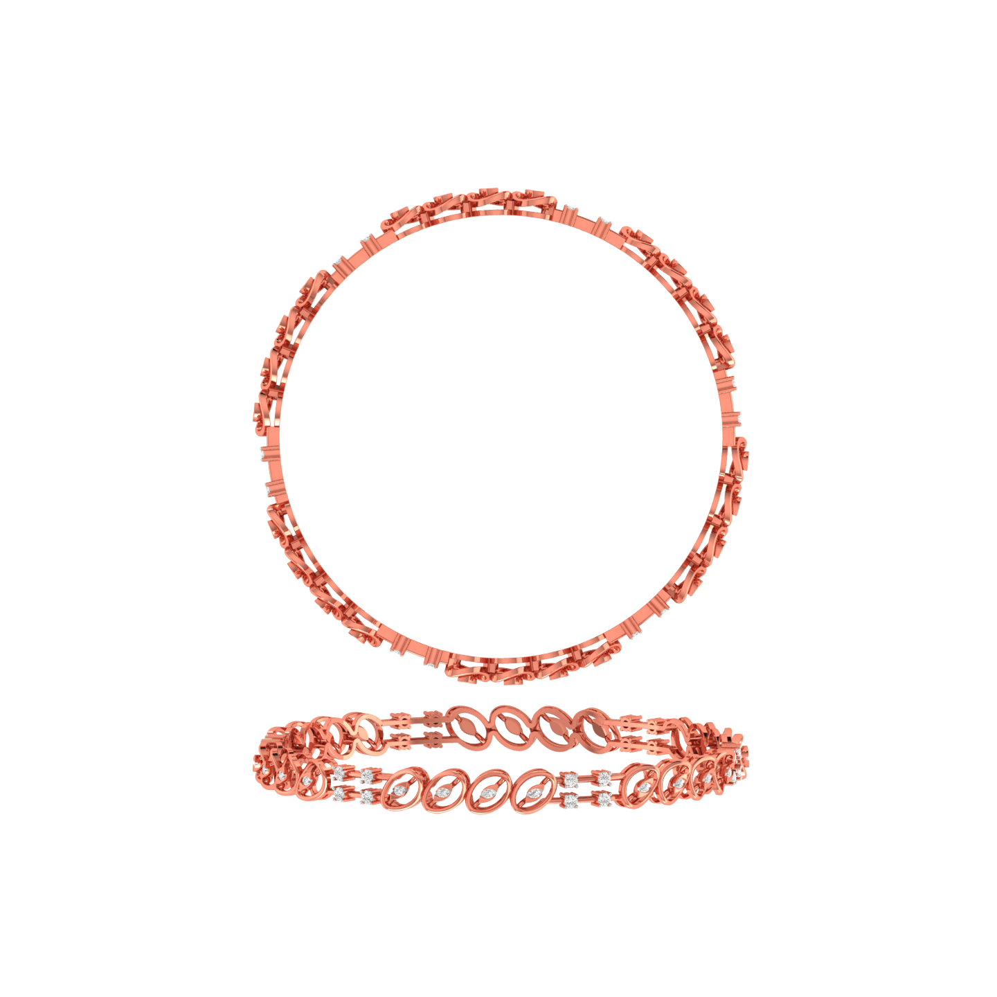 Diamond Twist Bangle Set - Natural Diamond Gold Jewelry