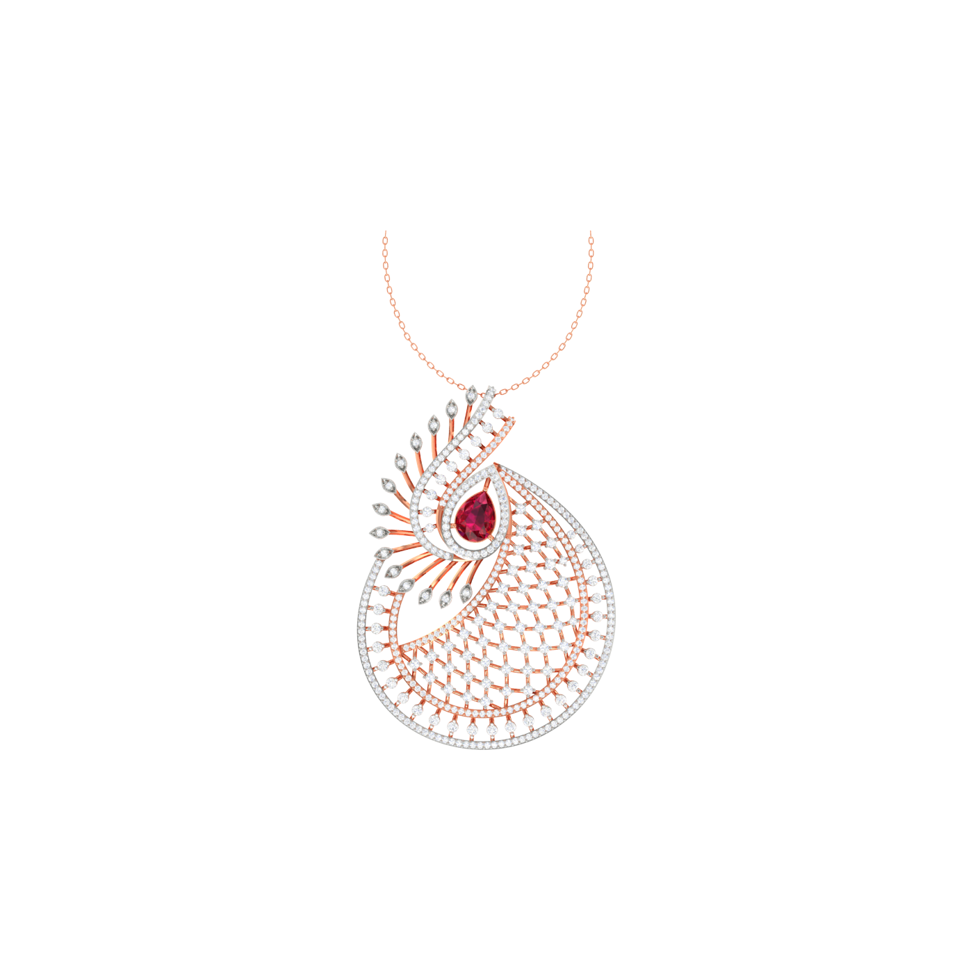Ruby Peacock Diamond Pendant - Natural Diamond Gold Jewelry