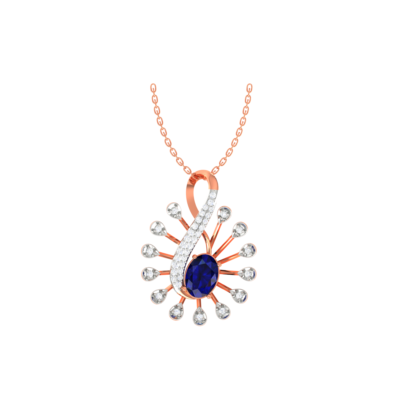 Sapphire Sunburst Diamond Pendant - Natural Diamond Gold Jewelry