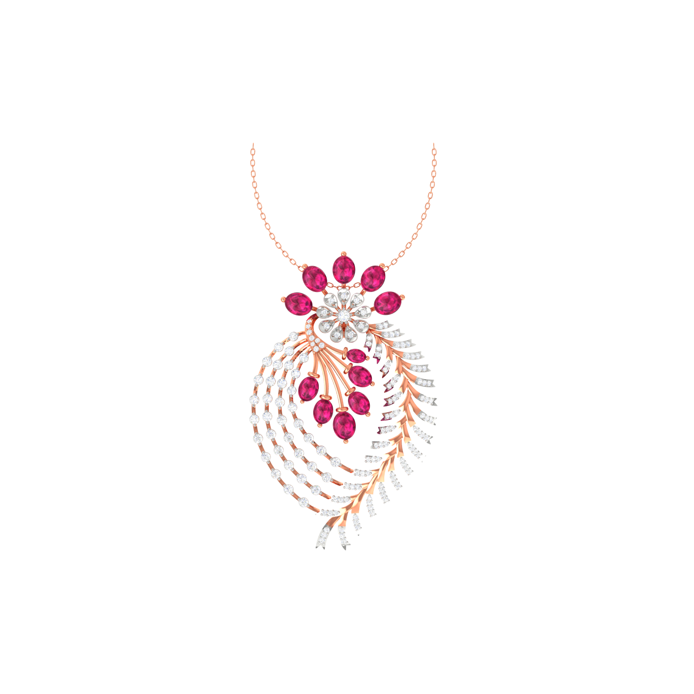 Ruby Feather Diamond Pendant - Natural Diamond Gold Jewelry