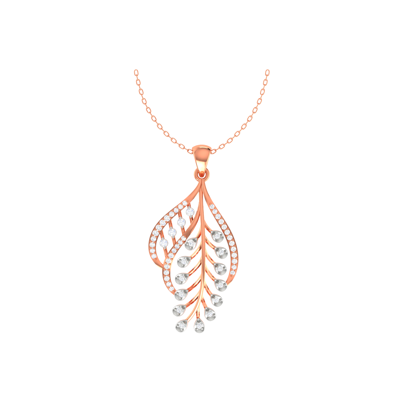 Diamond Leaf Pendant - Natural Diamond Gold Jewelry